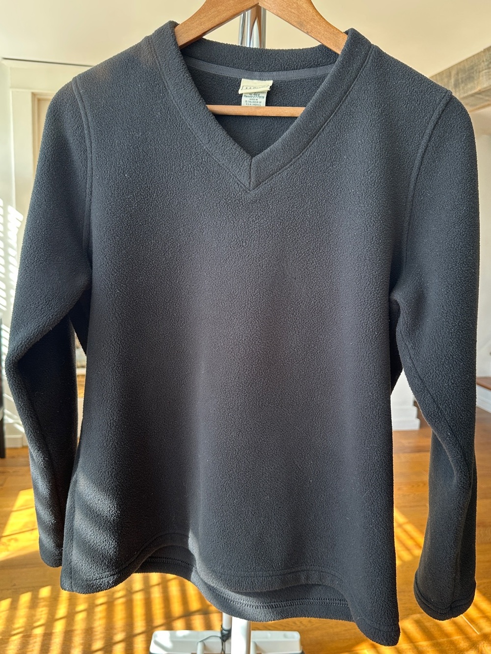 L.L. Bean Women's V-Neck Fleece Sweater, Long Sleeves, Relaxed Fit - Black